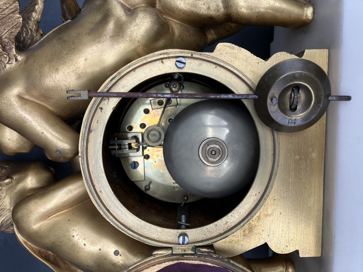 Clodion Garniture de cheminée Pendule + paire de candélabres Bronze doré Napoléon III CLODION -photo-4