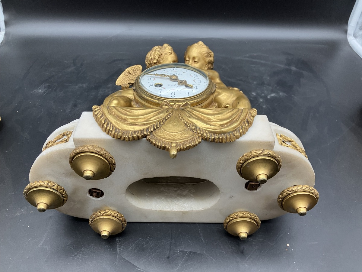 Clodion Garniture de cheminée Pendule + paire de candélabres Bronze doré Napoléon III CLODION -photo-2