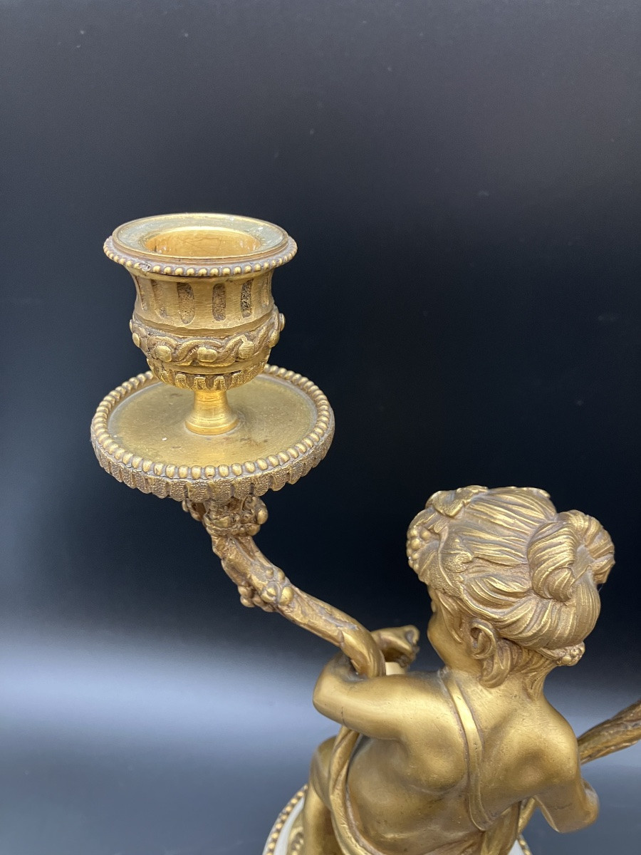 Clodion Garniture de cheminée Pendule + paire de candélabres Bronze doré Napoléon III CLODION -photo-5