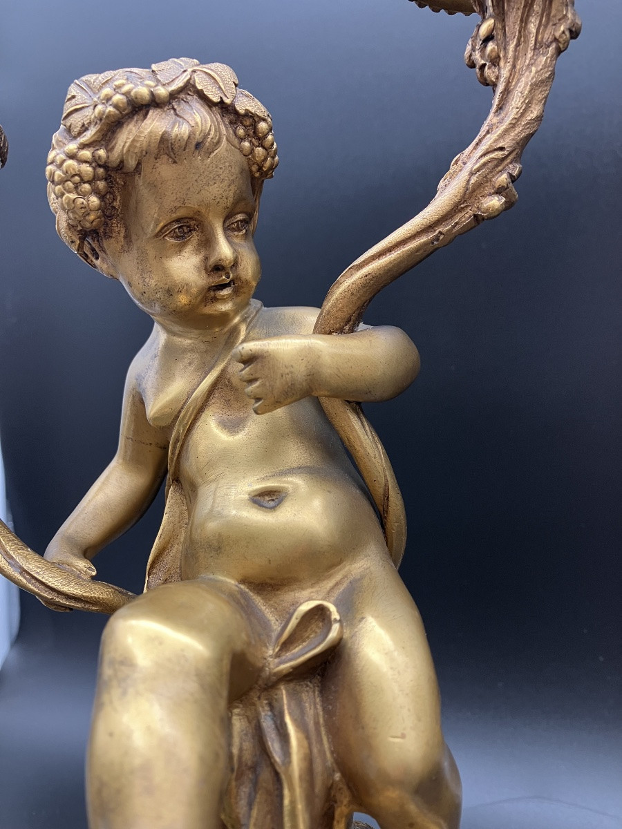 Clodion Garniture de cheminée Pendule + paire de candélabres Bronze doré Napoléon III CLODION -photo-6