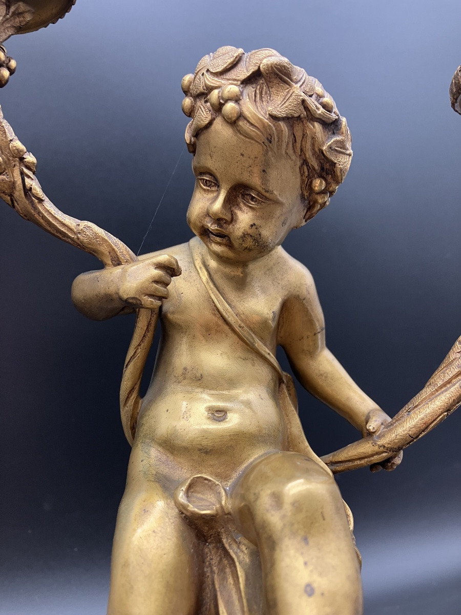 Clodion Garniture de cheminée Pendule + paire de candélabres Bronze doré Napoléon III CLODION -photo-7