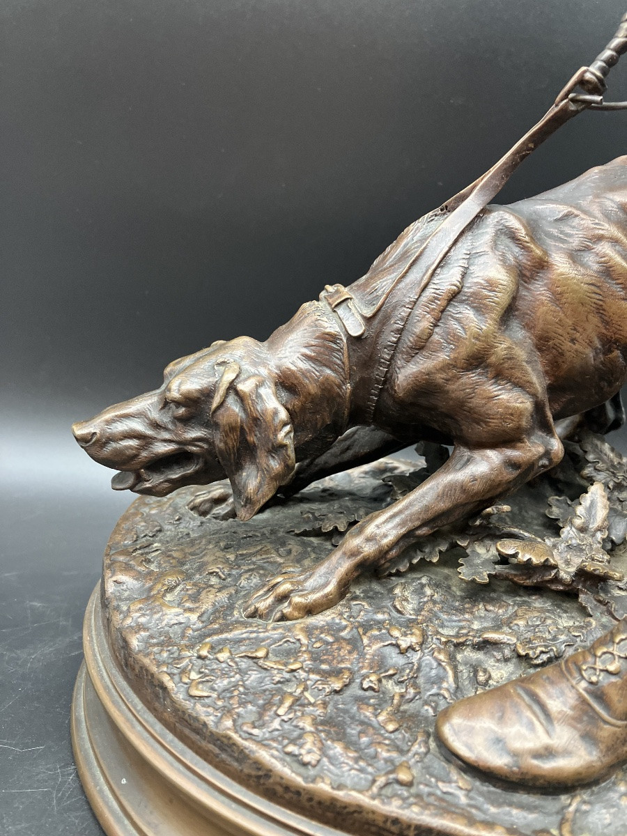 Pierre Jules Mène Bronze Valet de Limier 48 cm Thème de Chasse chien -photo-3