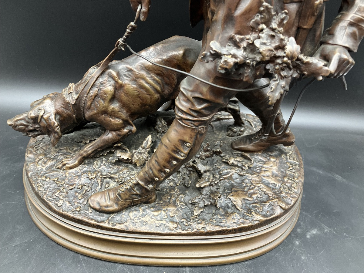 Pierre Jules Mène Bronze Valet de Limier 48 cm Thème de Chasse chien -photo-4