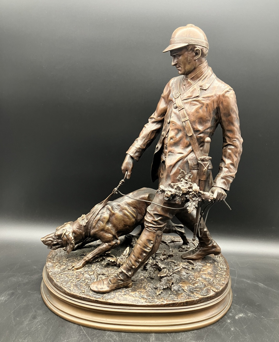 Pierre Jules Mène Bronze Valet de Limier 48 cm Thème de Chasse chien 