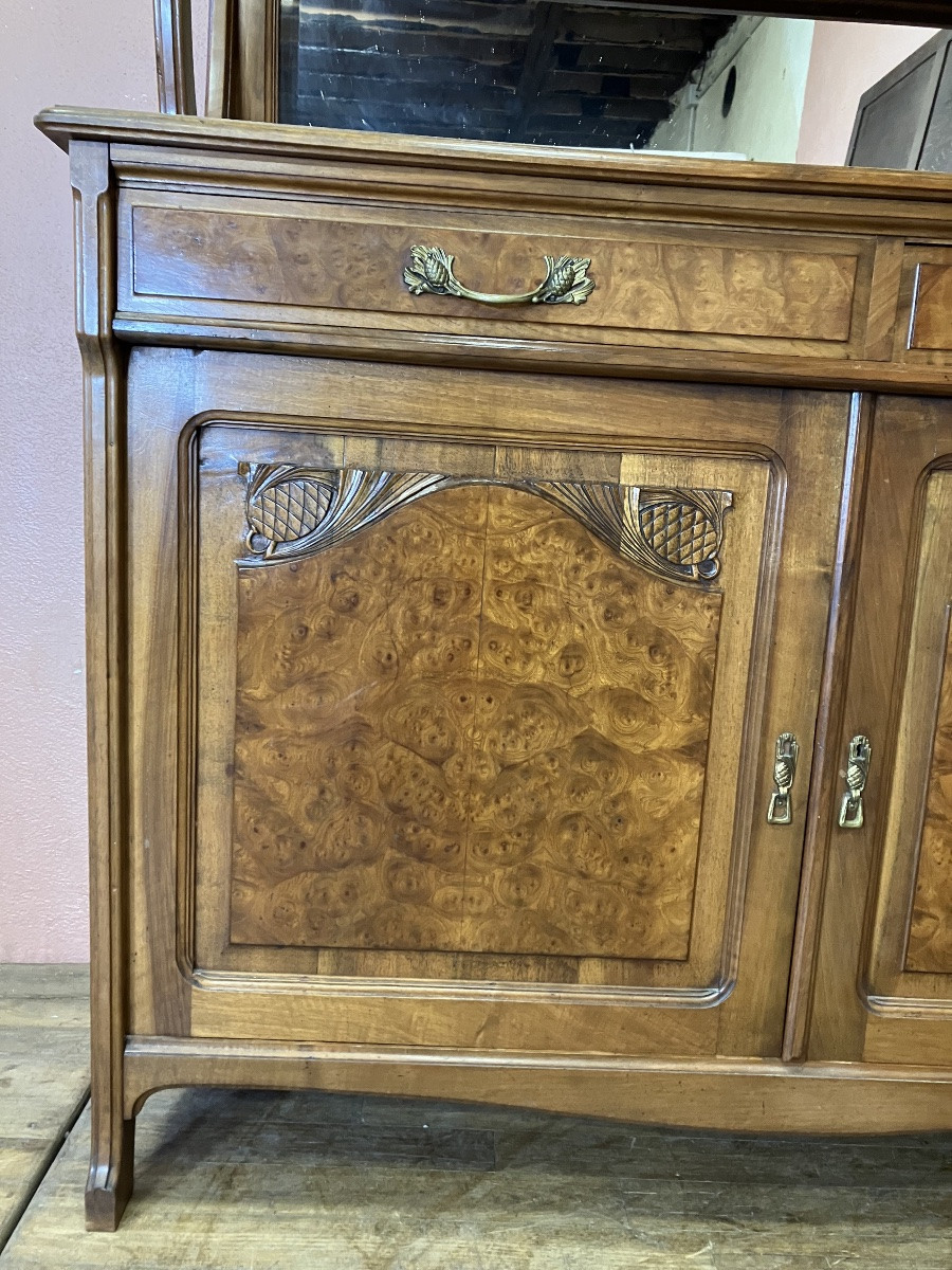 Gauthier Poinsignon Buffet art nouveau école de Nancy en noyer aux pommes de Pin-photo-7