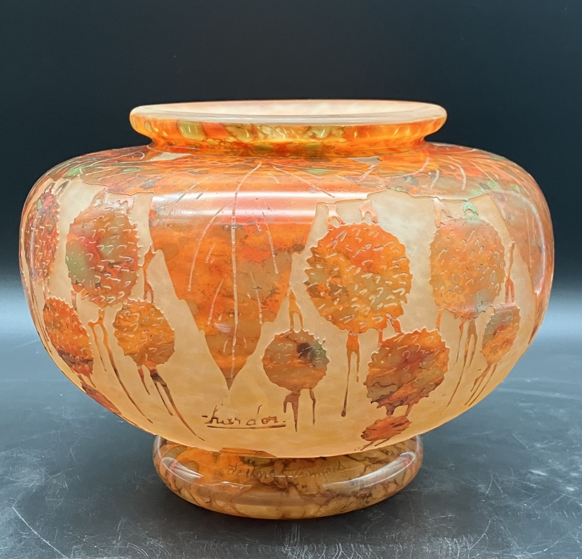Charder Le Verre Français Large Art Deco Vase In Acid-etched And Enameled Glass -photo-6