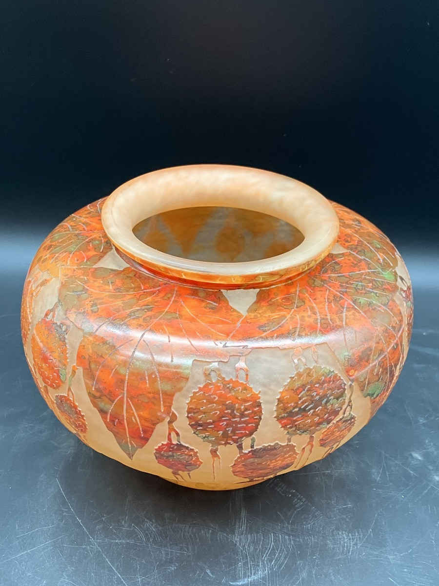 Charder Le Verre Français Large Art Deco Vase In Acid-etched And Enameled Glass -photo-8