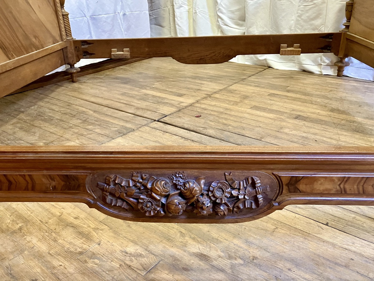 Huge Interior Bed 208 X 186 Cm In Napoleon III Walnut, Very Large King Size Format-photo-4