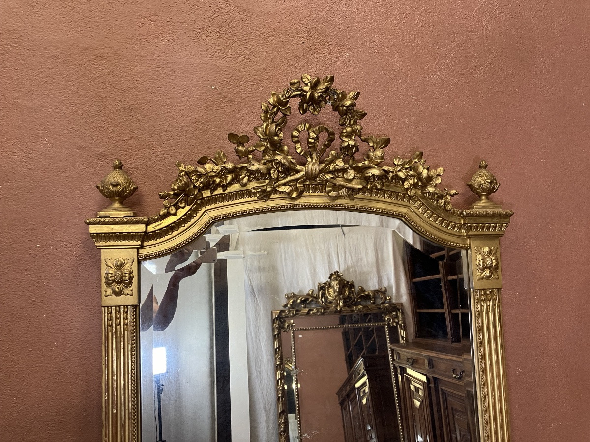 Large Gilded Mirror 170 X 92 Cm Beveled Glass Louis 16 -photo-2