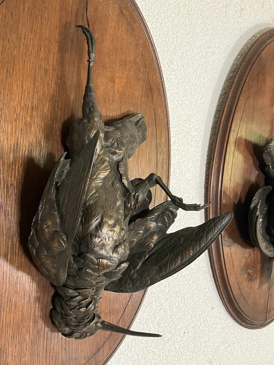 Paul Comolera Pair Of Bronze Hunting Trophies Volatile Partridge -photo-6