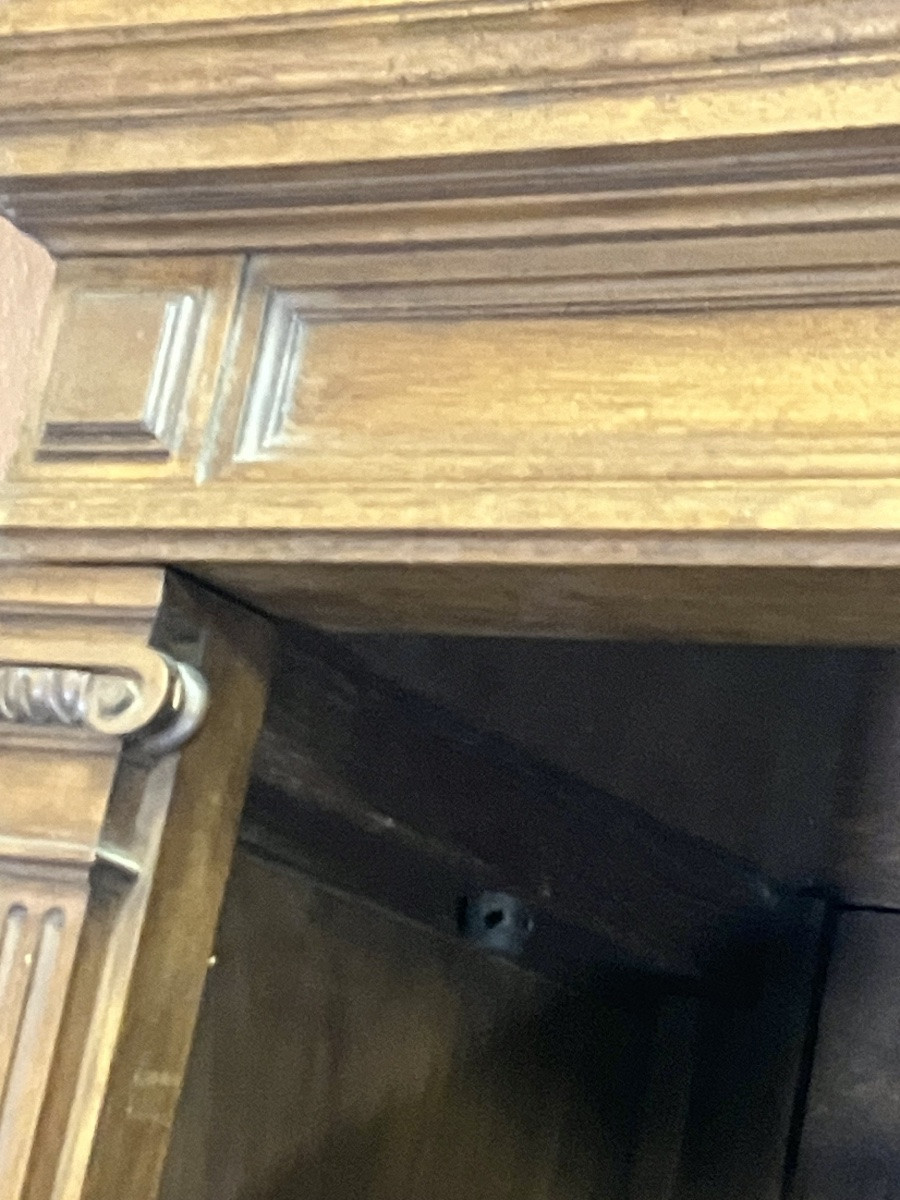 Large Napoleon III Walnut Woodwork Bookcase, Width 223 Cm, 3 Doors And 3 Drawers -photo-5
