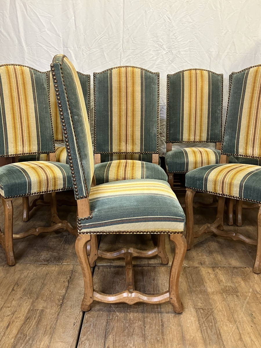 Série de 8 chaises capitonnées en hêtre de style Louis XIV-photo-2