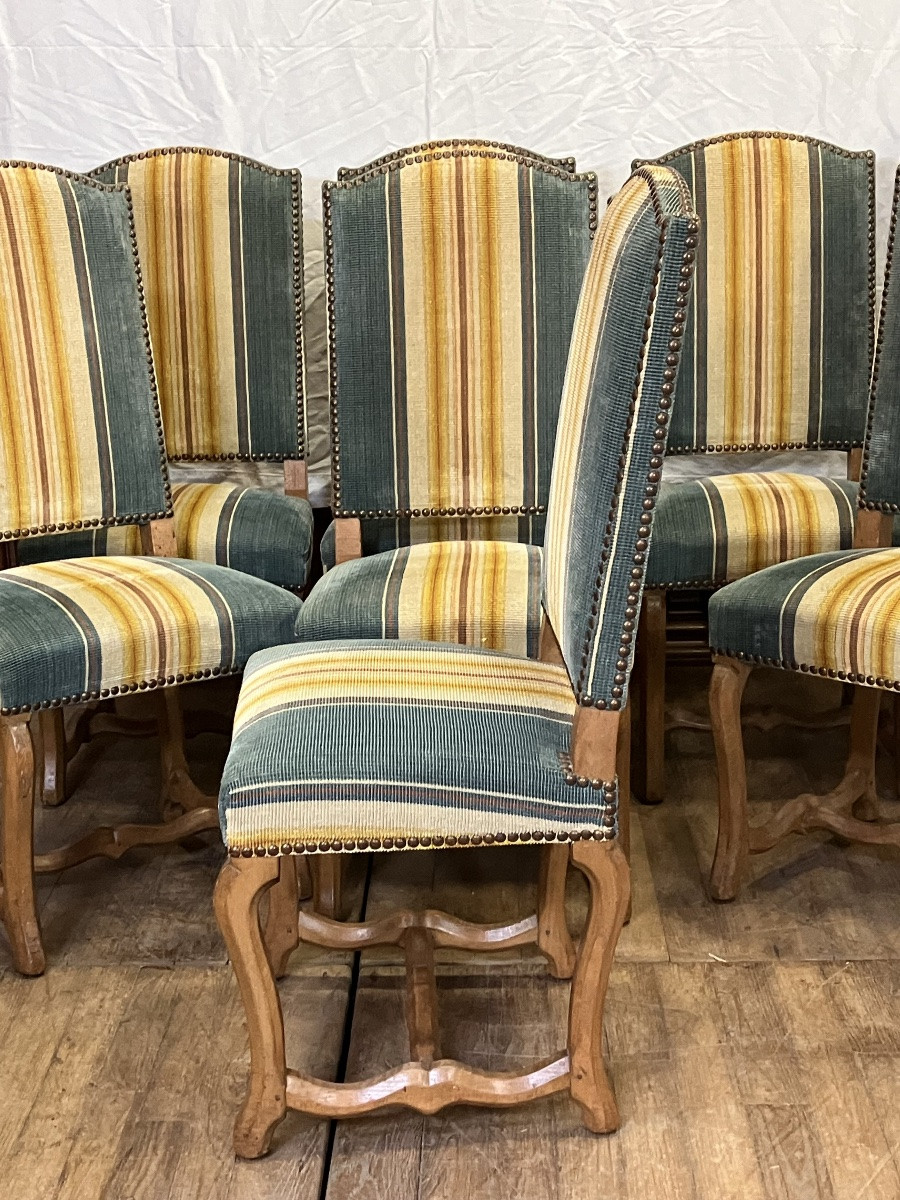 Série de 8 chaises capitonnées en hêtre de style Louis XIV-photo-2