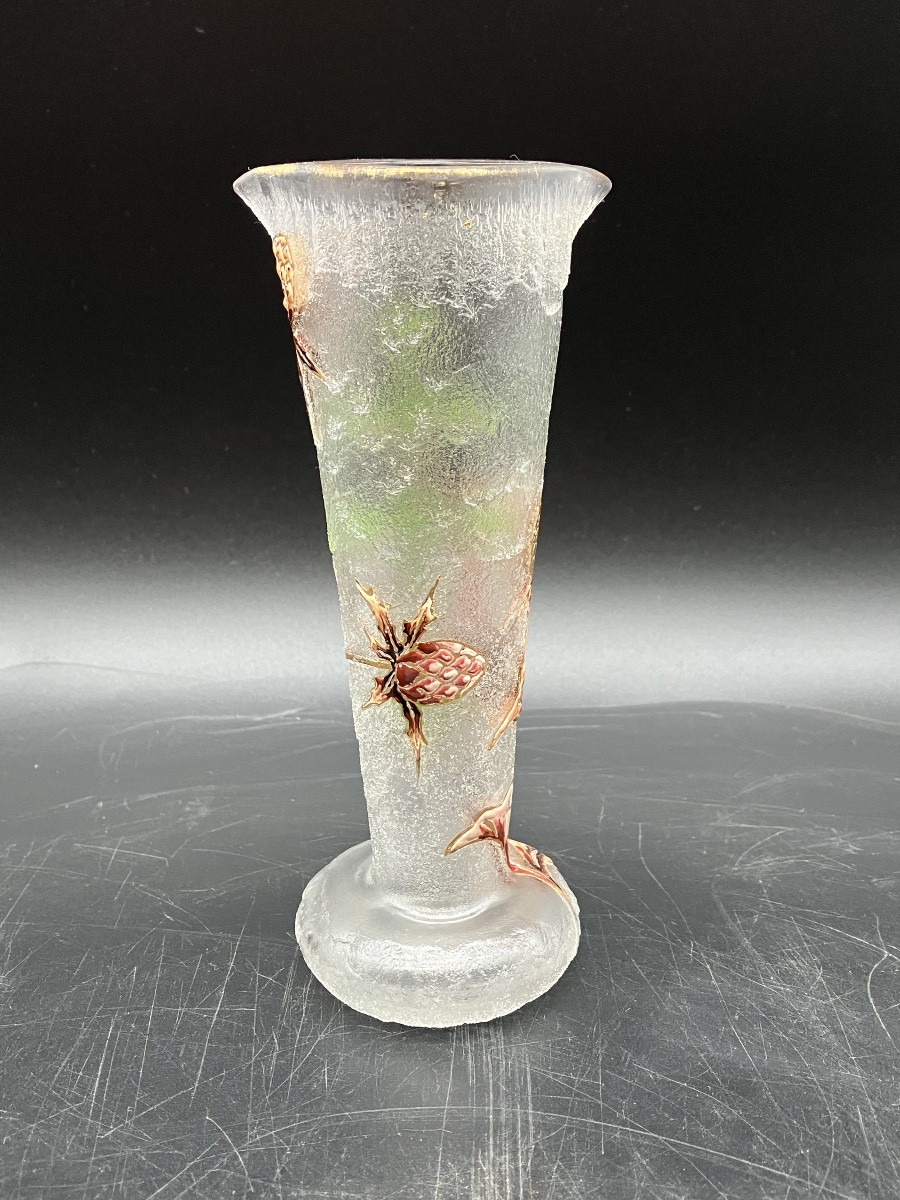 Emile Gallé Cornet Vase Crystalworks With Thistle And Lorraine Cross Art Nouveau School Of Nancy-photo-2