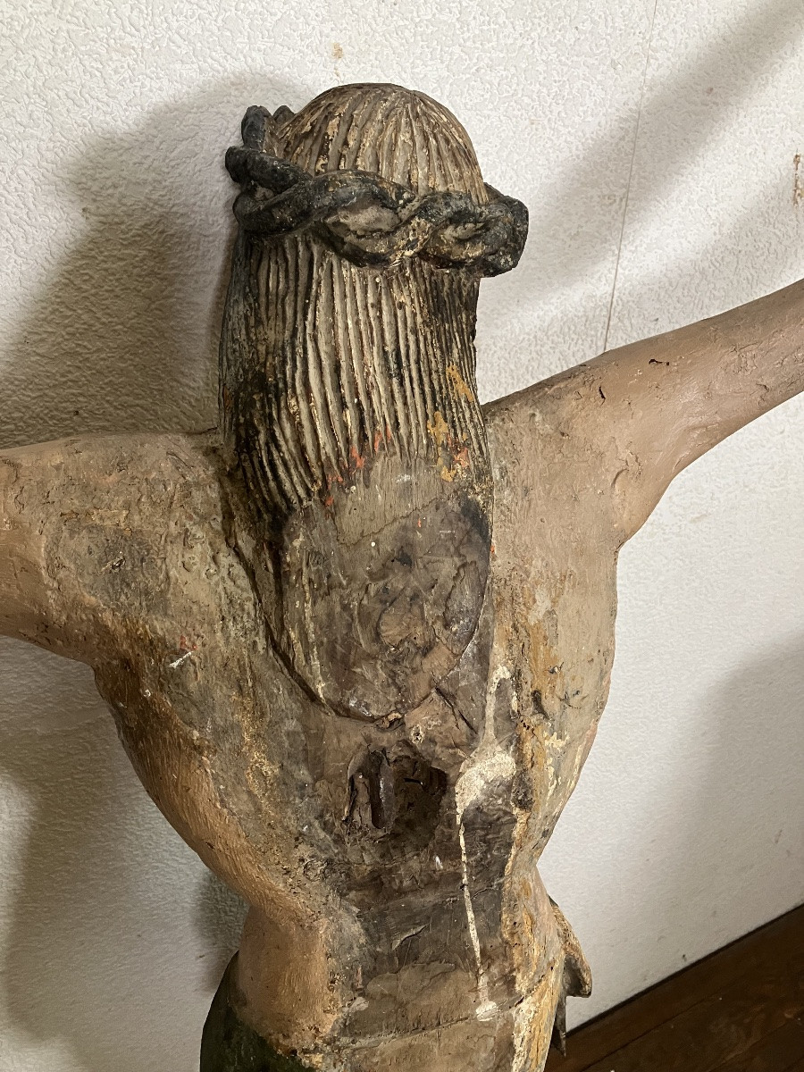 Très grand Christ en  bois  XVI eme siècle Christ Croix-photo-7