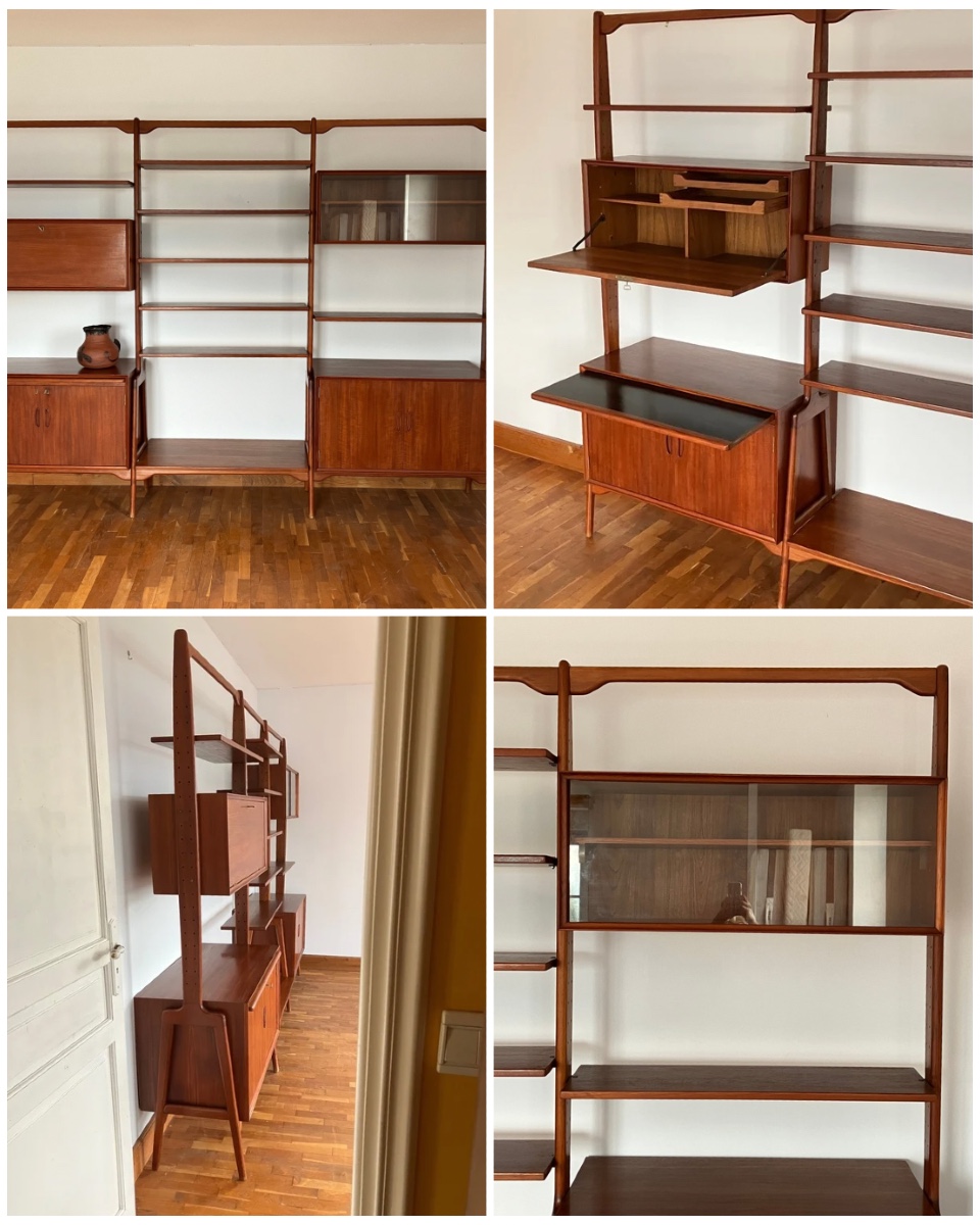 Étagère scandinave modulable  dlg Éric Buch en Teck Danemark Bibliothèque rangement 