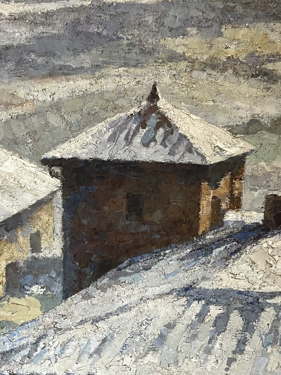 Gabriel Moiselet Grande peinture 133 X 170 paysage Polignac Auvergne Haute Loire sous la neige-photo-3
