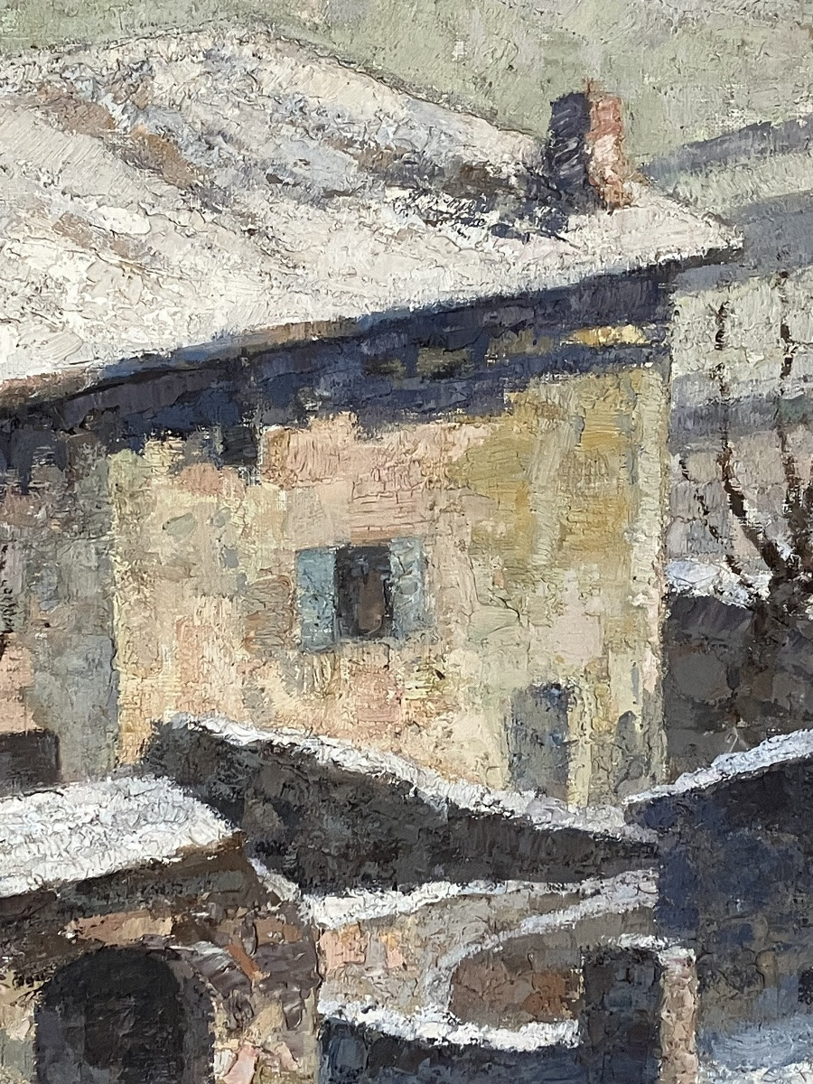 Gabriel Moiselet Grande peinture 133 X 170 paysage Polignac Auvergne Haute Loire sous la neige-photo-3