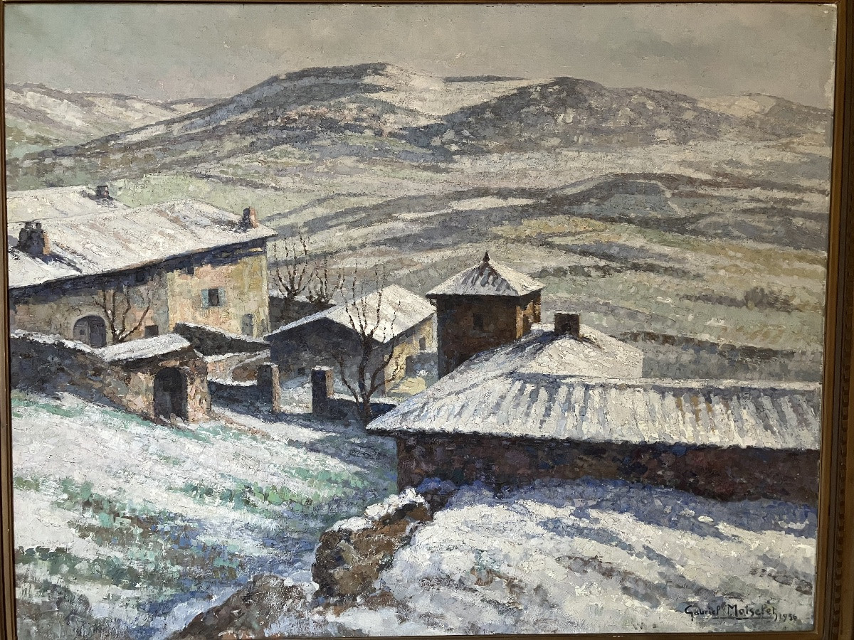 Gabriel Moiselet Grande peinture 133 X 170 paysage Polignac Auvergne Haute Loire sous la neige-photo-8