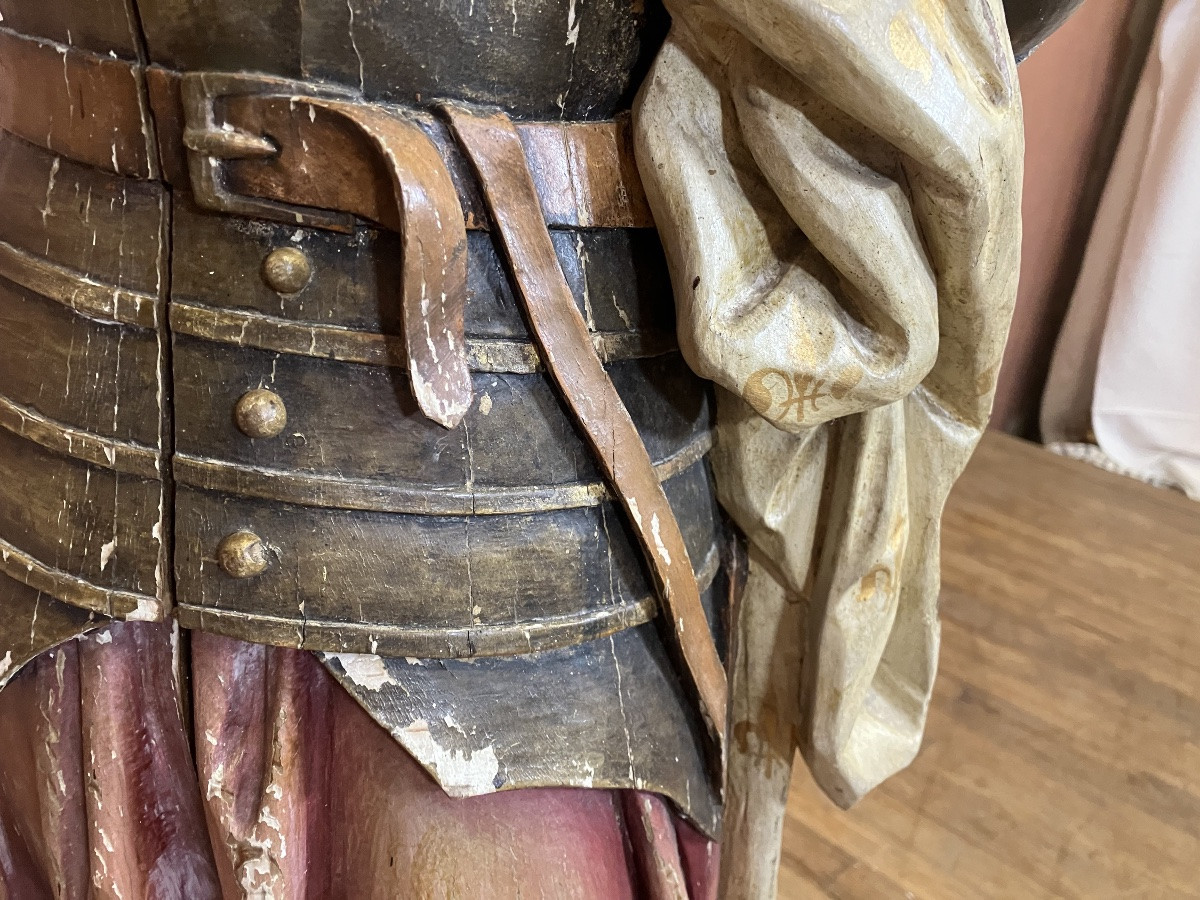 Importante Jeanne d'Arc en bois sculpté polychrome 140 cm 19ème siècle-photo-2