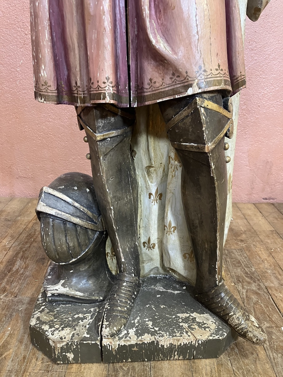 Importante Jeanne d'Arc en bois sculpté polychrome 140 cm 19ème siècle-photo-3