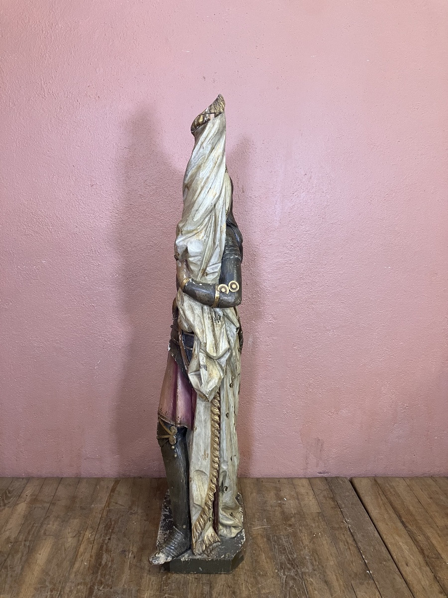 Importante Jeanne d'Arc en bois sculpté polychrome 140 cm 19ème siècle-photo-5