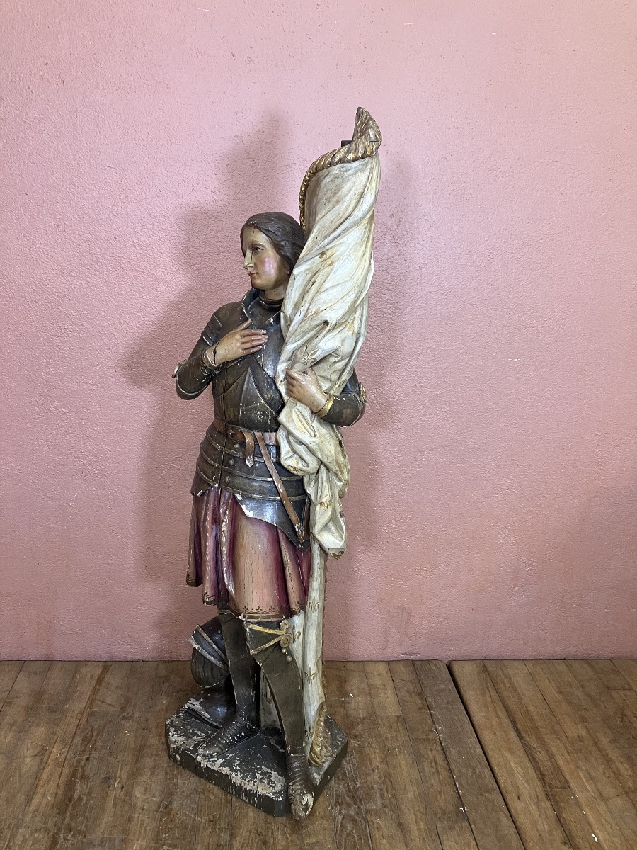 Importante Jeanne d'Arc en bois sculpté polychrome 140 cm 19ème siècle-photo-6