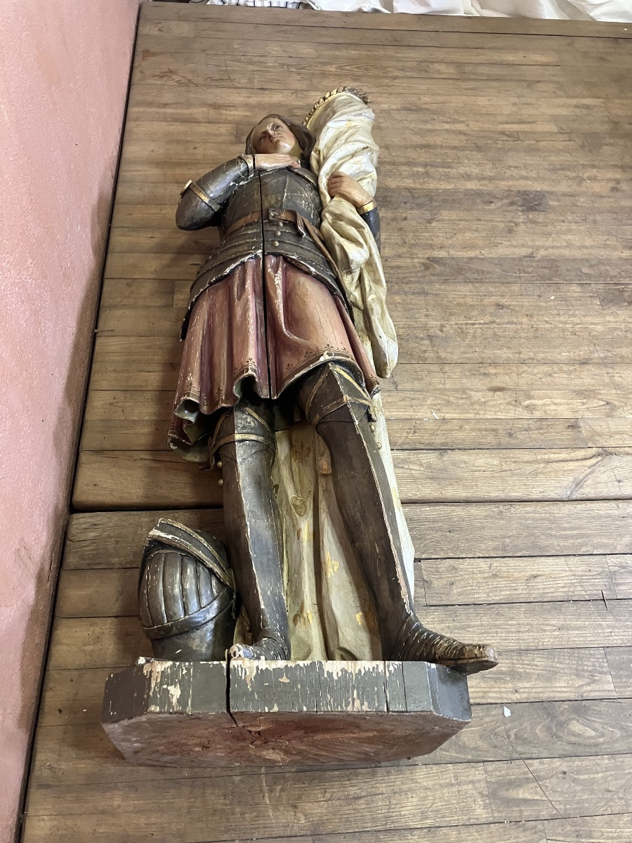 Importante Jeanne d'Arc en bois sculpté polychrome 140 cm 19ème siècle-photo-7