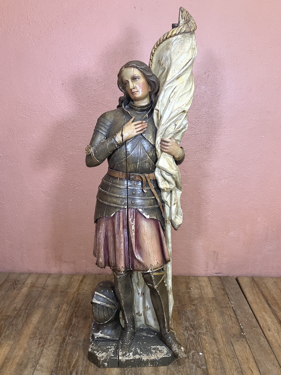 Importante Jeanne d'Arc en bois sculpté polychrome 140 cm 19ème siècle