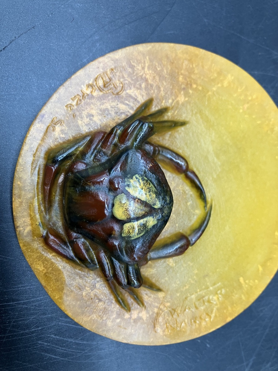 Almaric Walter And Henri Bergé Glass Paste Paperweight With Crab-photo-1