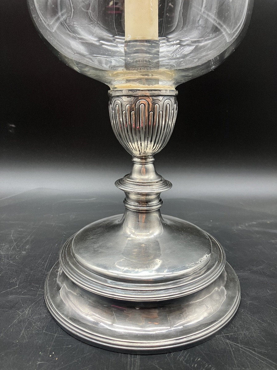 Rare Photophore époque 18ème siècle en argent et cristal -photo-1