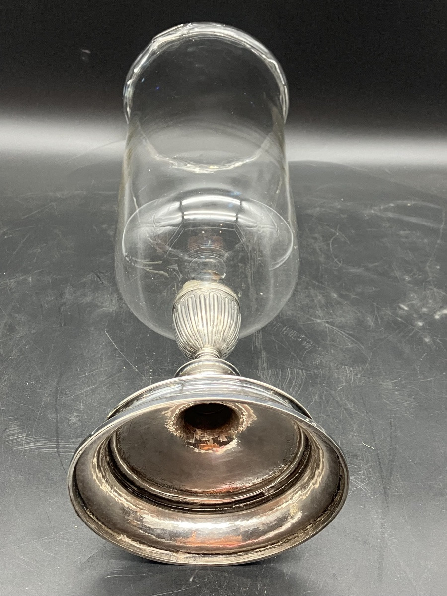 Rare Photophore époque 18ème siècle en argent et cristal -photo-5