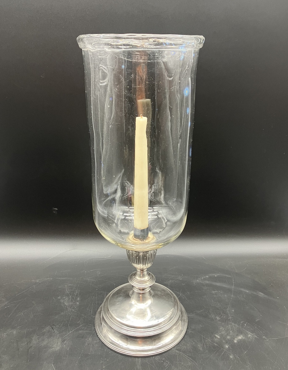 Rare Photophore époque 18ème siècle en argent et cristal 