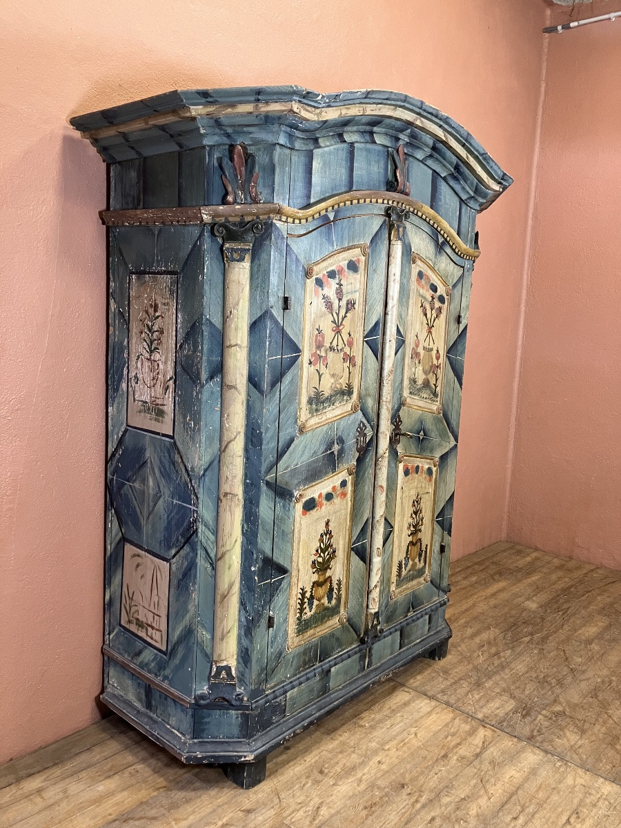 Small Polychrome Fir Cabinet 180 Cm 18th Century Tyrol Switzerland Germany Bavaria Sweden-photo-2