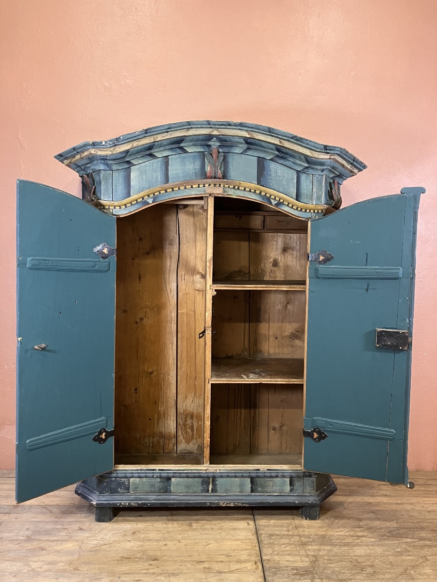 Small Polychrome Fir Cabinet 180 Cm 18th Century Tyrol Switzerland Germany Bavaria Sweden-photo-3