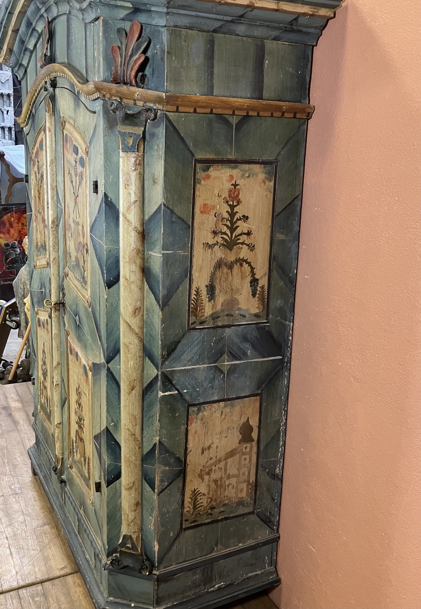Small Polychrome Fir Cabinet 180 Cm 18th Century Tyrol Switzerland Germany Bavaria Sweden-photo-5