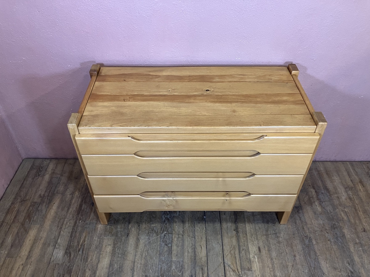 Maison Regain commode en Orme 120 cm à 4 tiroirs circa 1970-photo-1