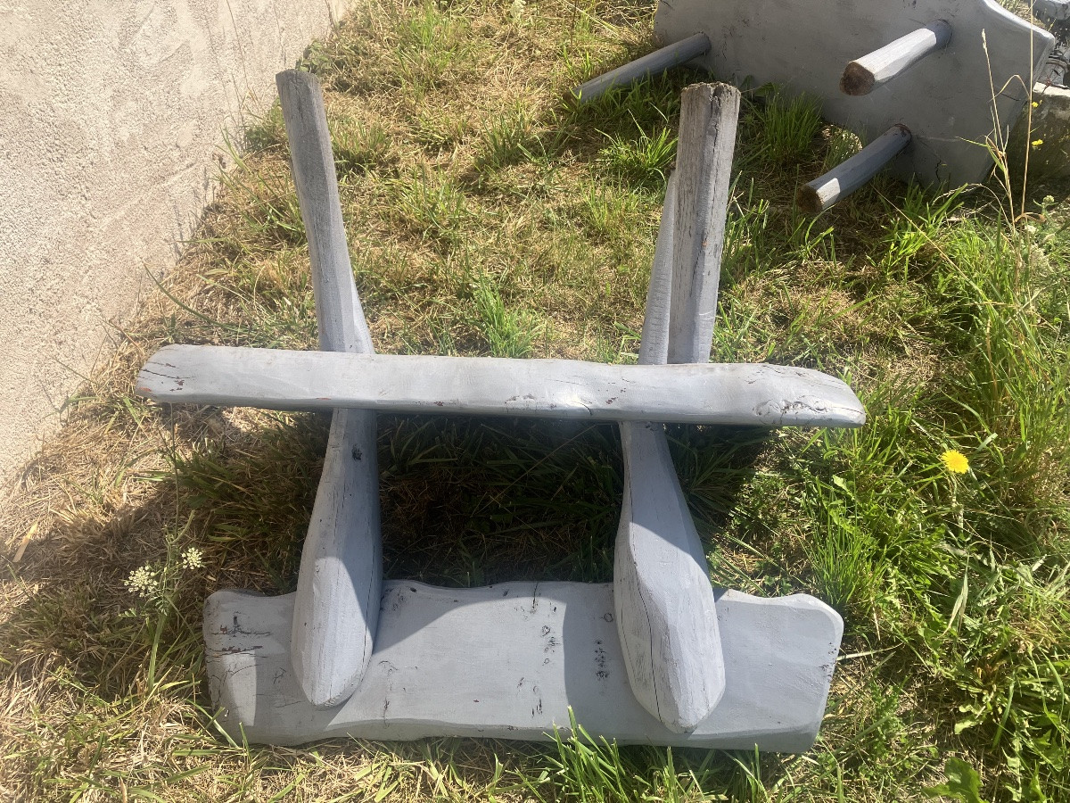 Paire de bancs brutalistes en bois peint jardin-photo-8