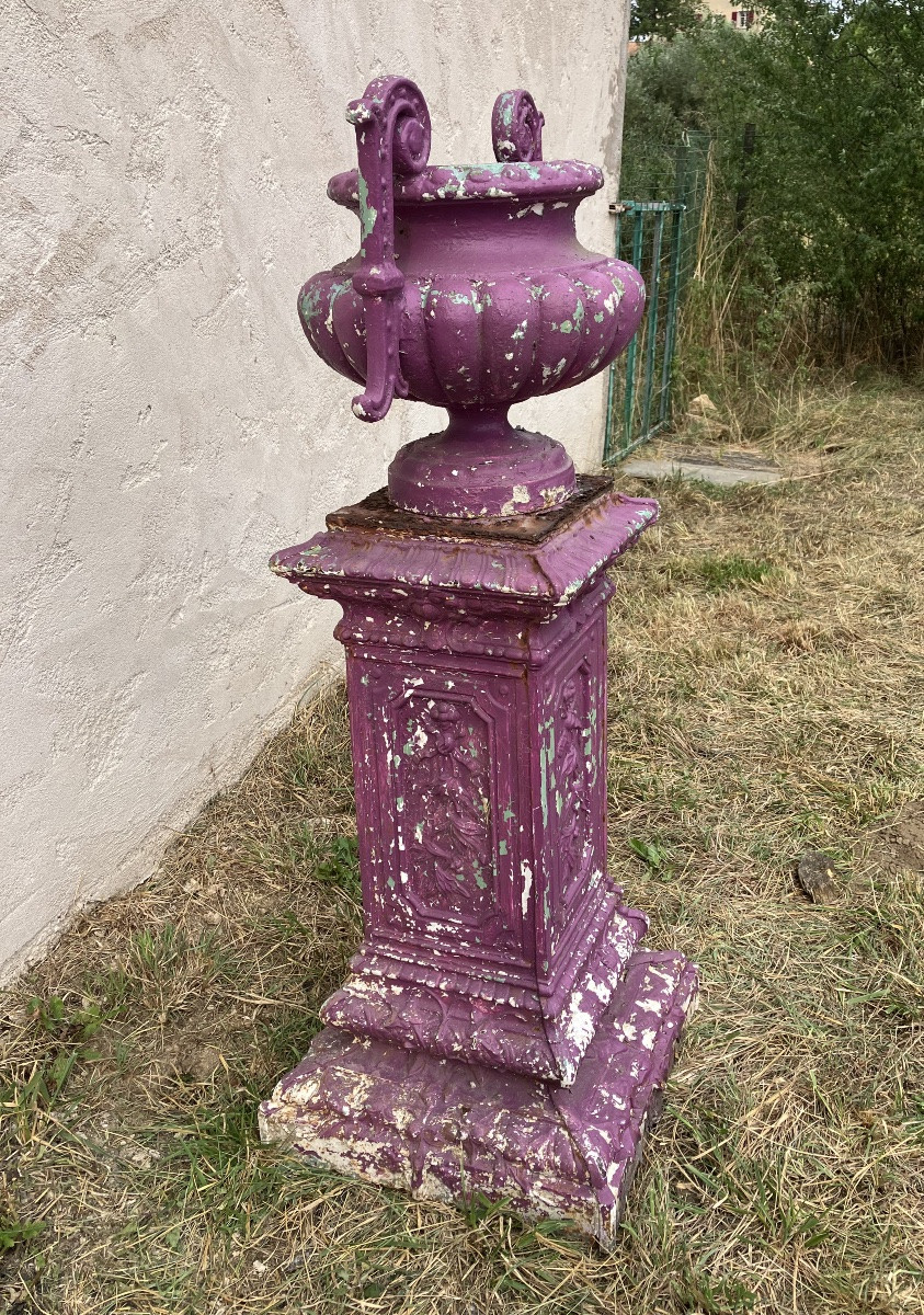 Vasque en fonte sur sa colonne époque XIXème siècle Déco jardin-photo-2