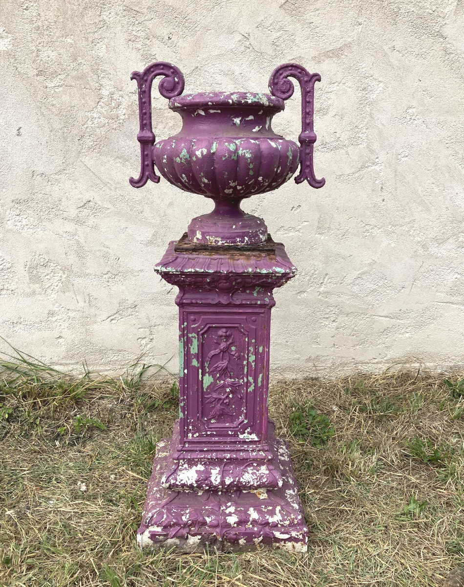 Vasque en fonte sur sa colonne époque XIXème siècle Déco jardin