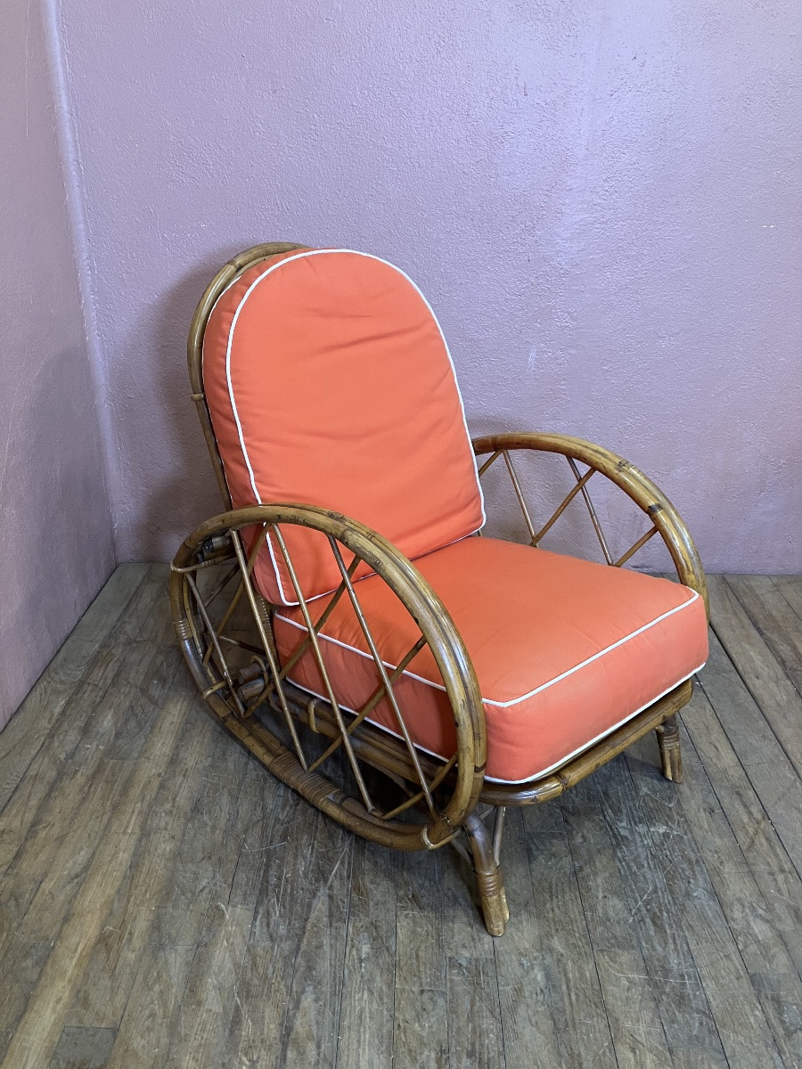 Audoux Minnet fauteuil de repos en rotin circa 1960-photo-2