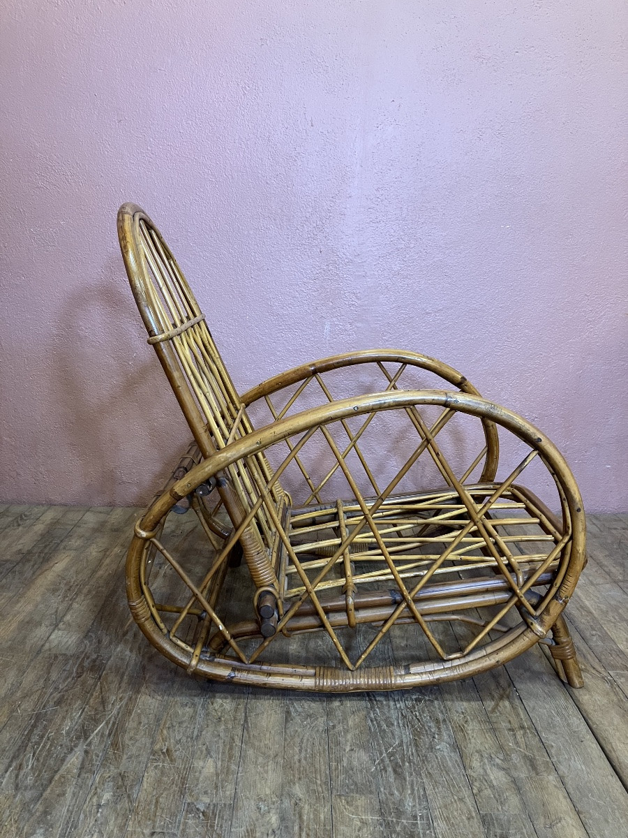 Audoux Minnet fauteuil de repos en rotin circa 1960-photo-3
