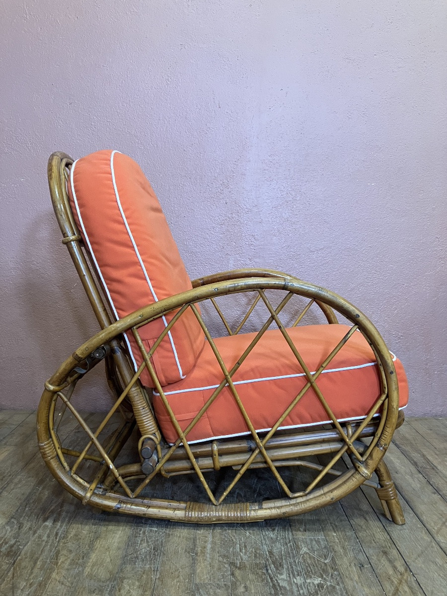 Audoux Minnet fauteuil de repos en rotin circa 1960-photo-2