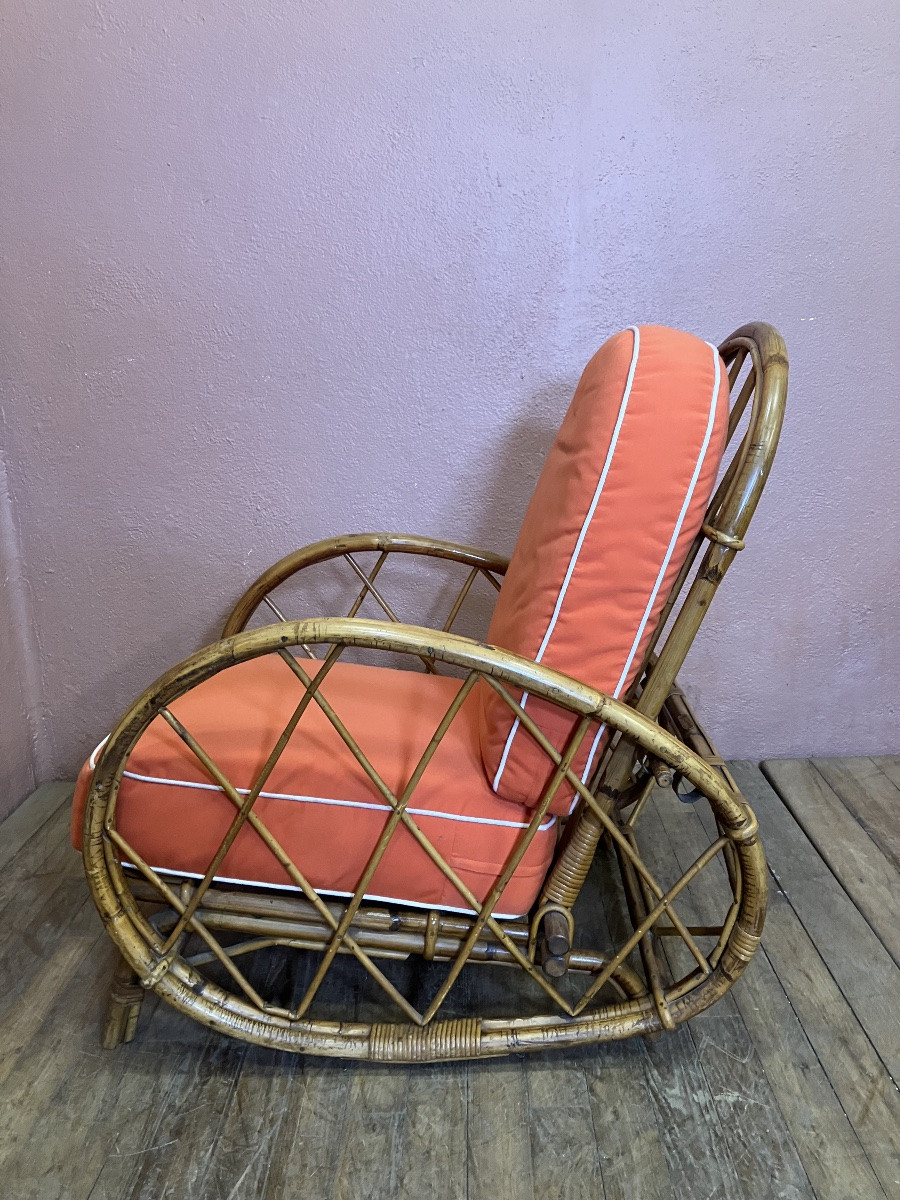 Audoux Minnet fauteuil de repos en rotin circa 1960-photo-4