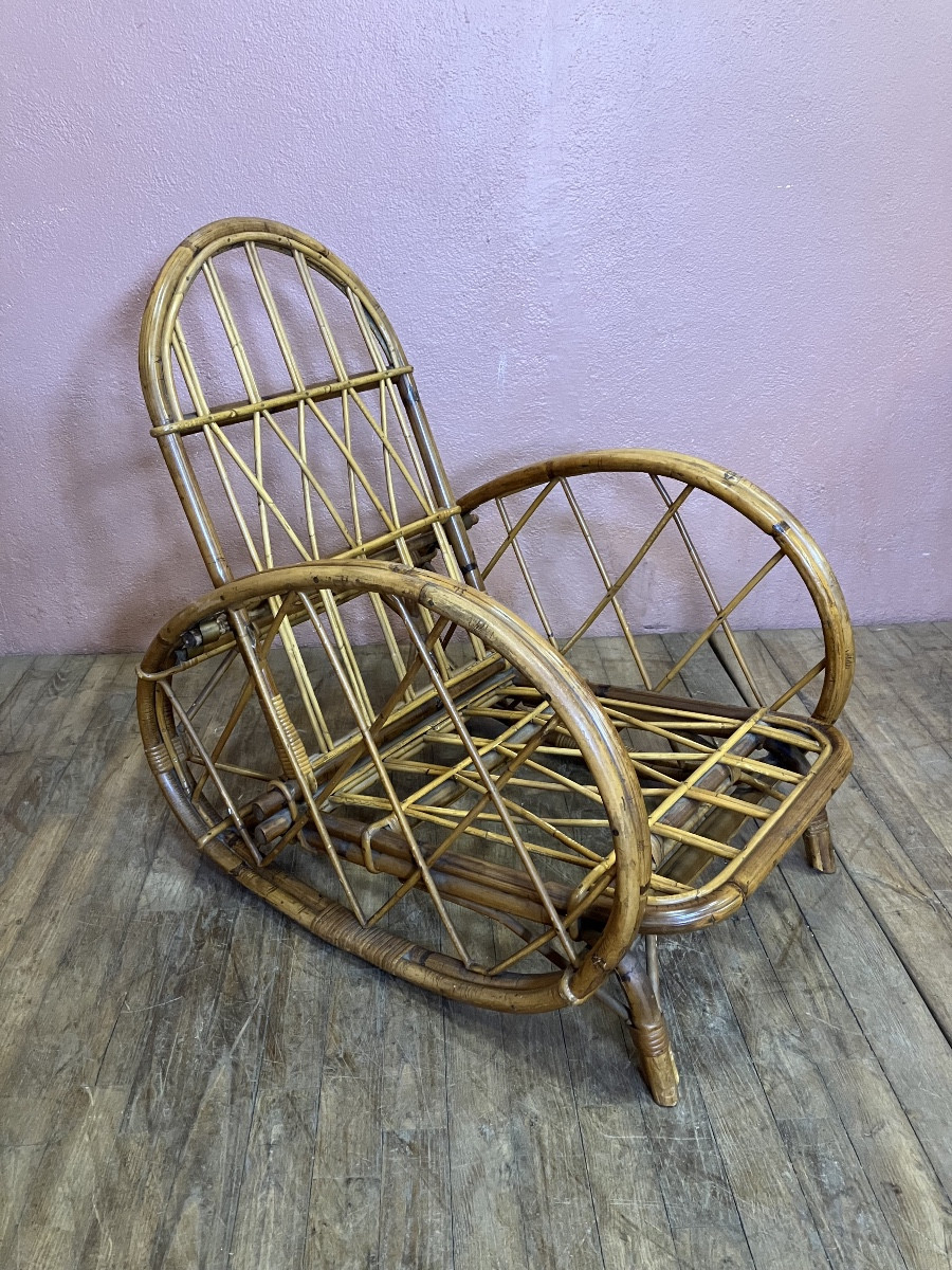 Audoux Minnet fauteuil de repos en rotin circa 1960