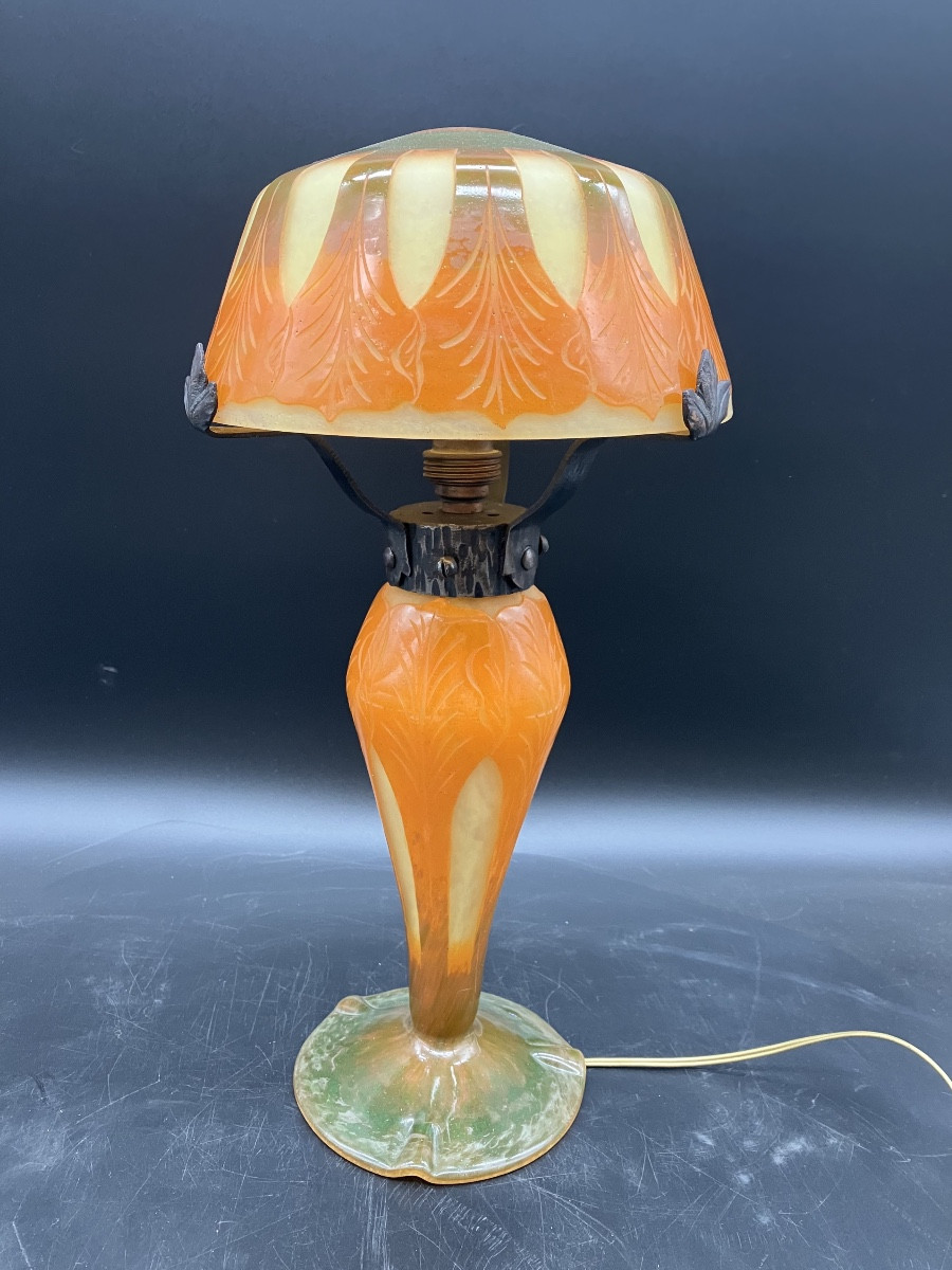 Schneider Lampe champignon art deco Charder Le Verre Français 