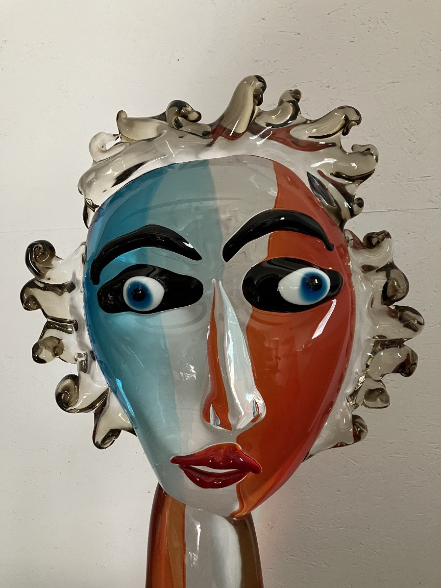 Murano - Alessandro Barbaro At Vetreria Artistica Colleoni In Murano Face Glass Sculpture-photo-2