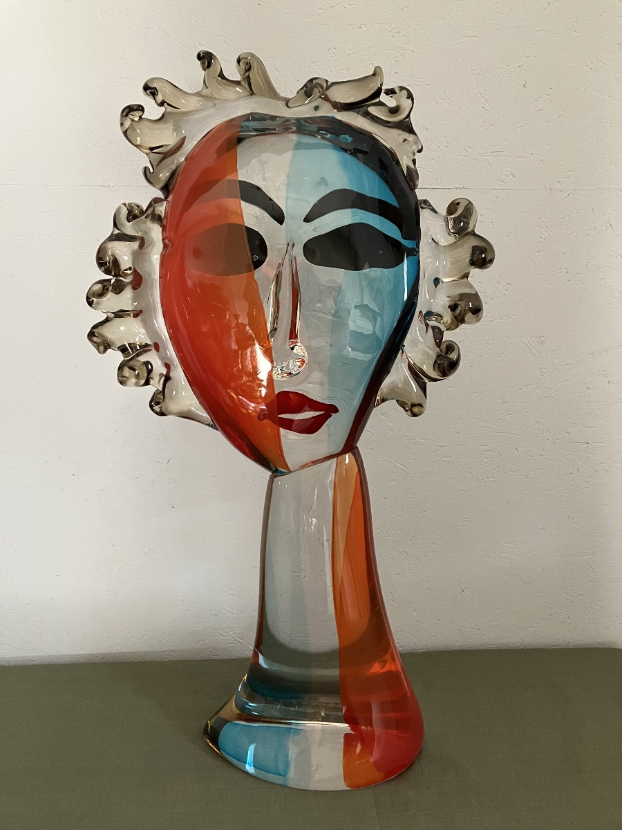 Murano - Alessandro Barbaro At Vetreria Artistica Colleoni In Murano Face Glass Sculpture-photo-3