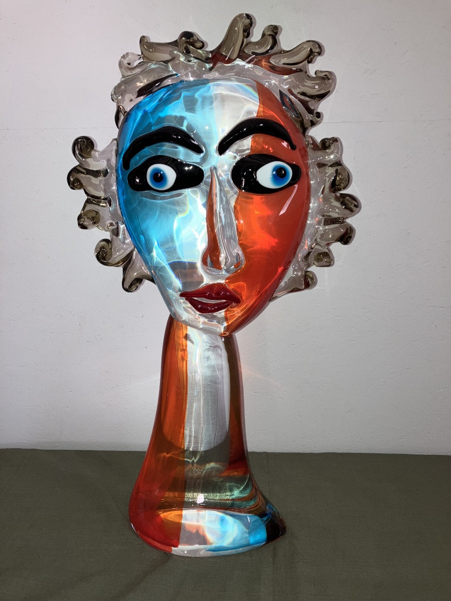 Murano - Alessandro Barbaro At Vetreria Artistica Colleoni In Murano Face Glass Sculpture-photo-6