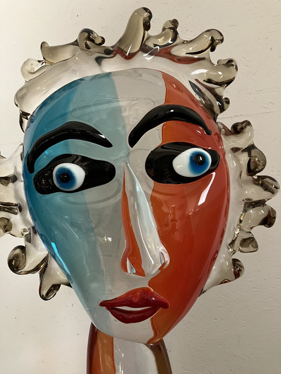 Murano - Alessandro Barbaro At Vetreria Artistica Colleoni In Murano Face Glass Sculpture-photo-8